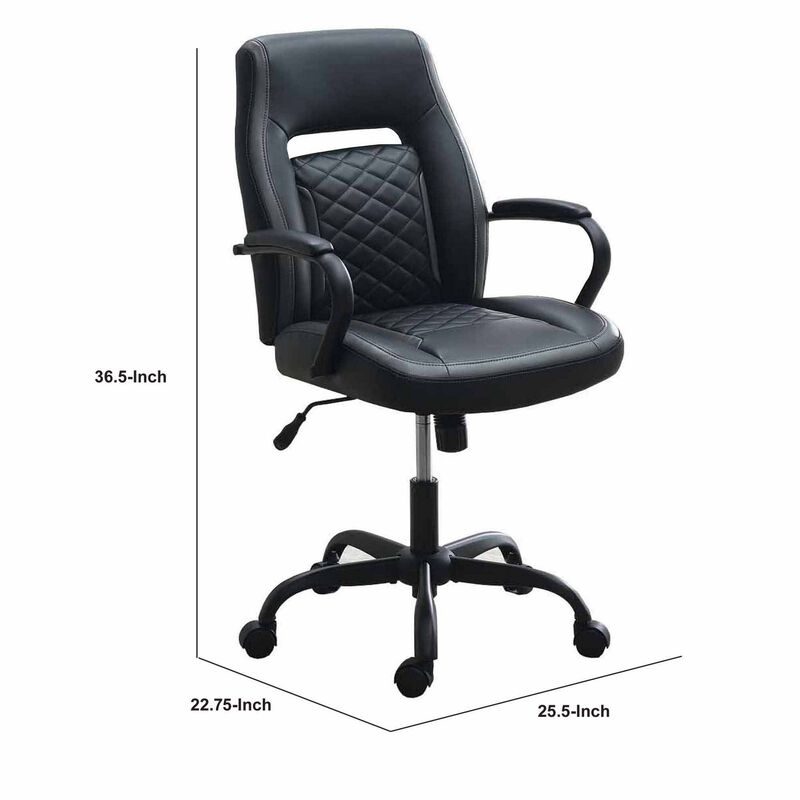 Ida 26 Inch Ergonomic Office Chair, Faux Leather Swivel Seat, Black, Gray-Benzara
