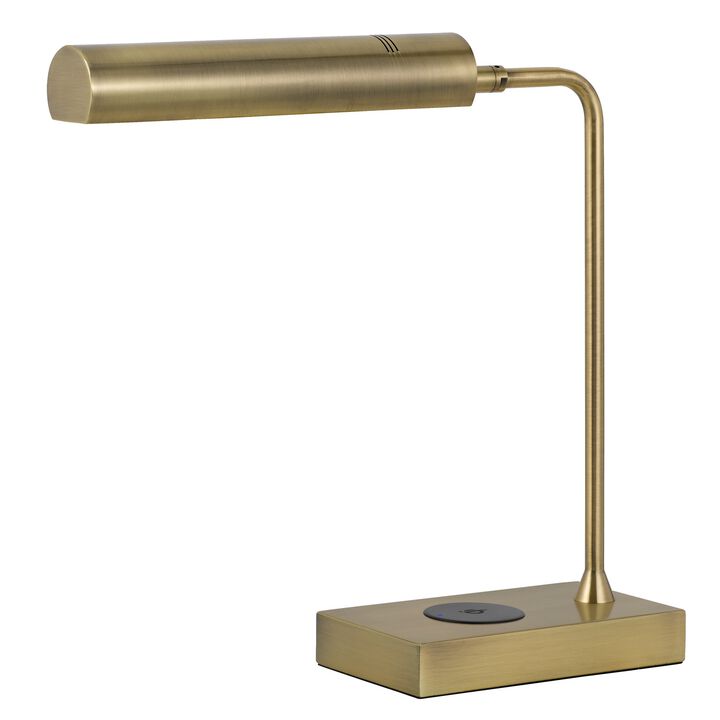 Dyna 18 Inch Integrated LED Desk Lamp, Wireless USB Port, Antique Brass-Benzara