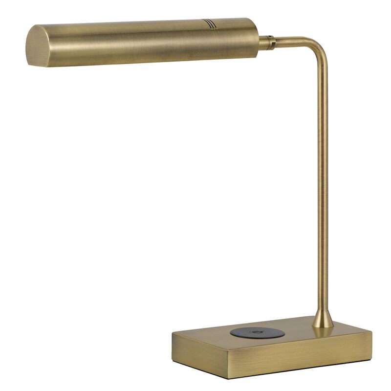 Dyna 18 Inch Integrated LED Desk Lamp, Wireless USB Port, Antique Brass-Benzara