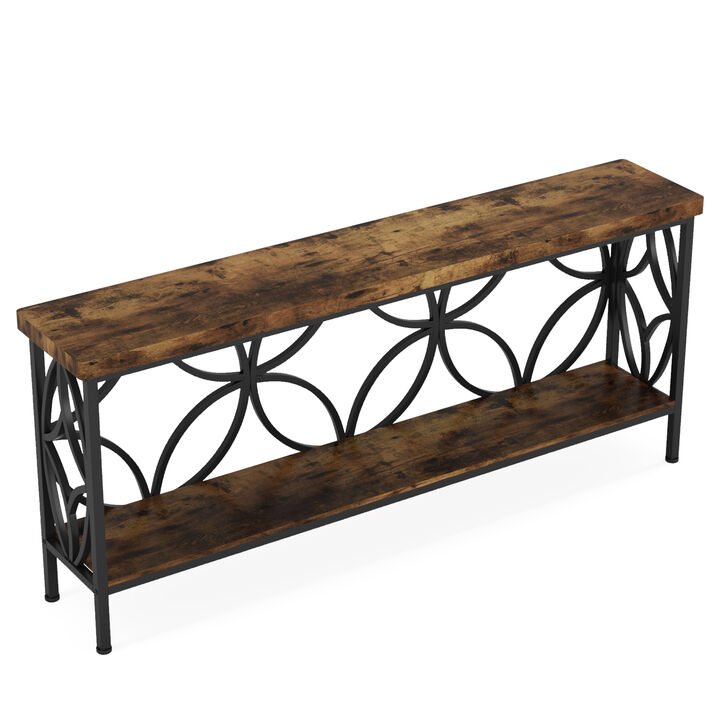 70.9-Inch Narrow Sofa Table, Industrial Long Sofa Table Behind Couch, Entry Console Table with Storage for Entryway, Living Room, Foyer, Unique Design