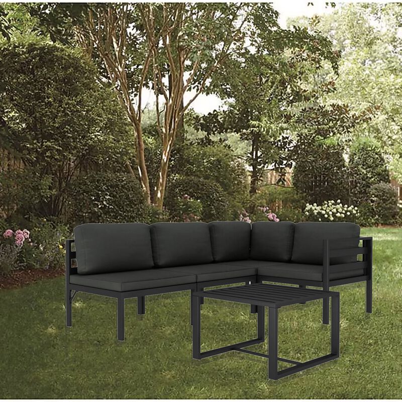 Shina 5pc Outdoor Modular Sofa Set with Table, Gray Metal, Polyester - Benzara