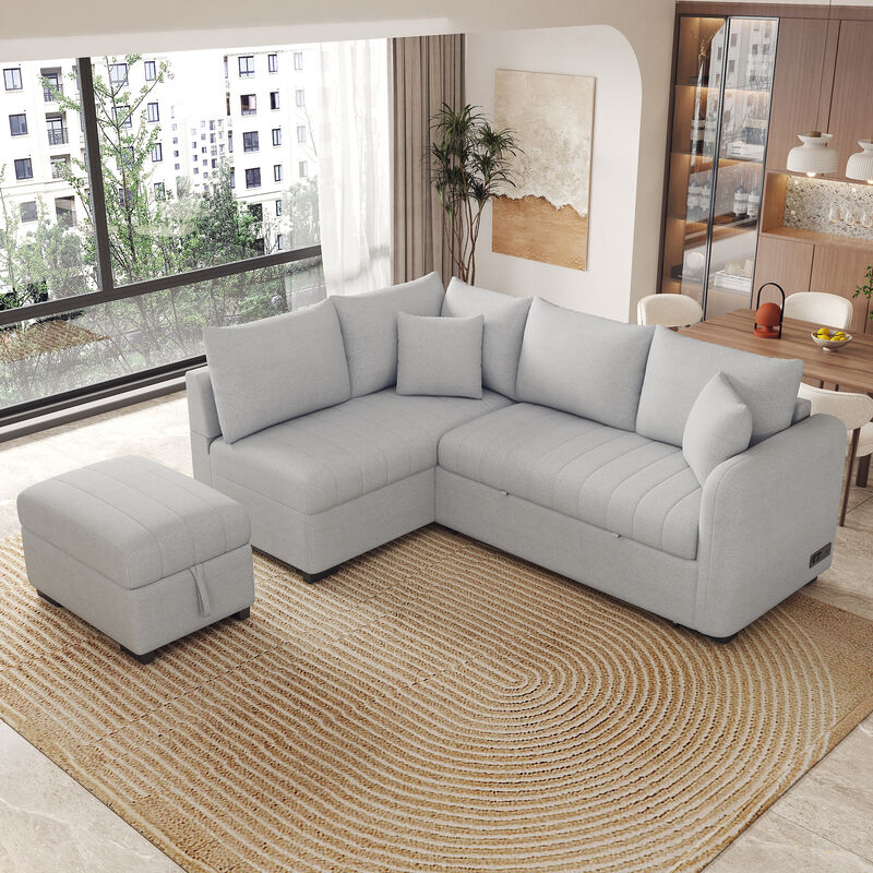 Merax L-shaped Sectional Pull Out Sofa Bed Sleeper Sofa with 2 USB Ports