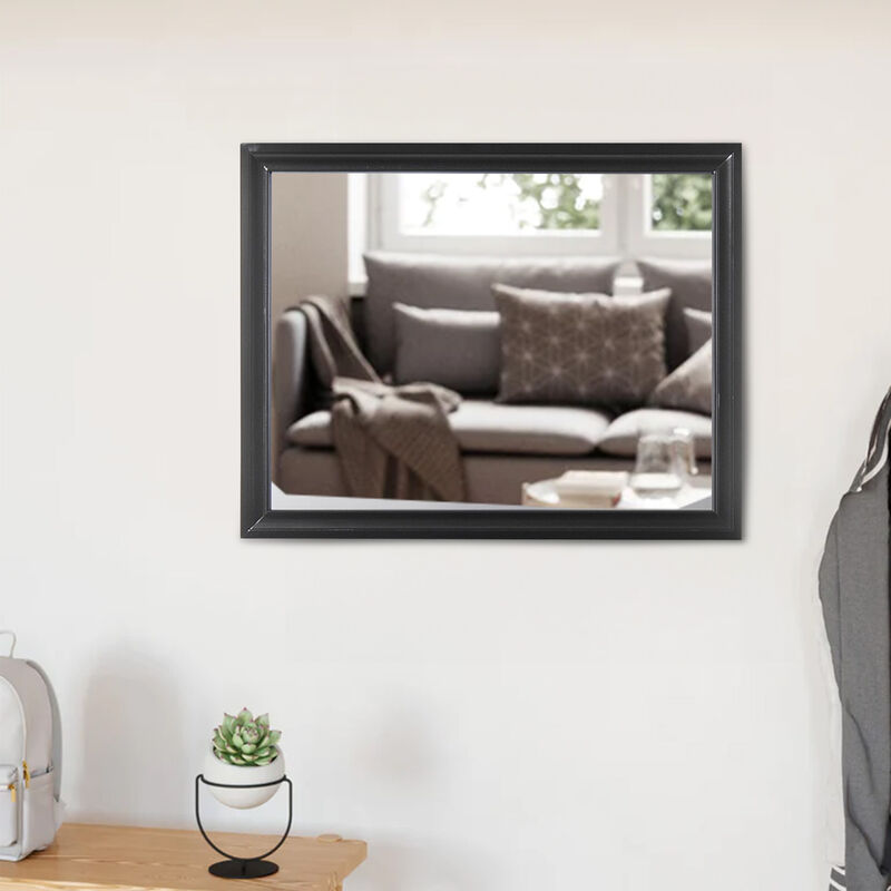 Contemporary Style Wooden Mirror with Raised Frame, Black-Benzara
