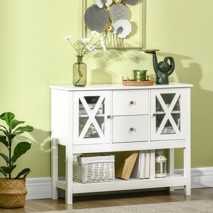 White Kitchen Storage: Buffet Sideboard with Glass Door