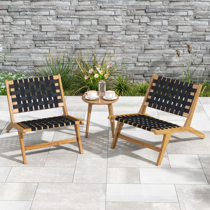 Hivvago Indoor Patio Teak Wooden Chair with Woven Webbing Seat and Backrest