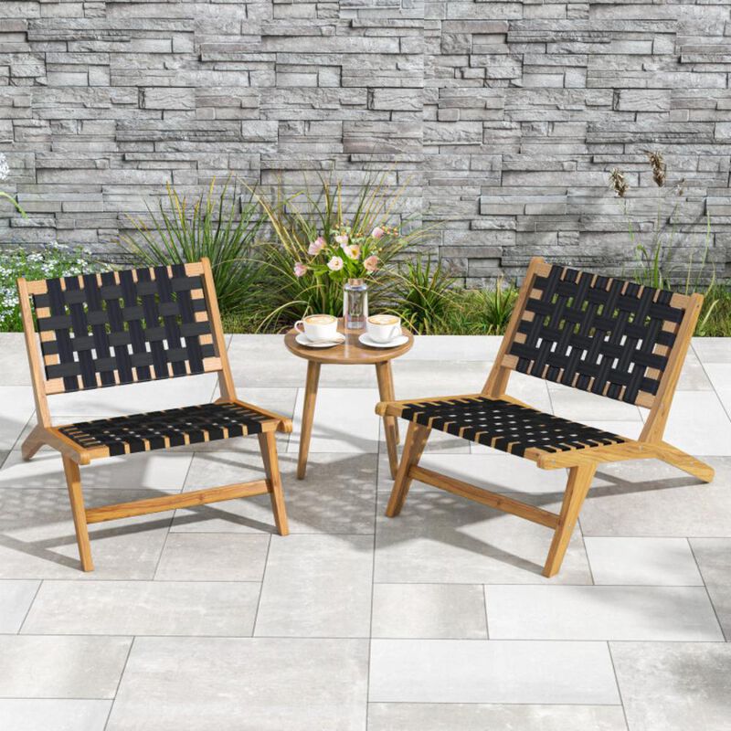 Hivvago Indoor Patio Teak Wooden Chair with Woven Webbing Seat and Backrest