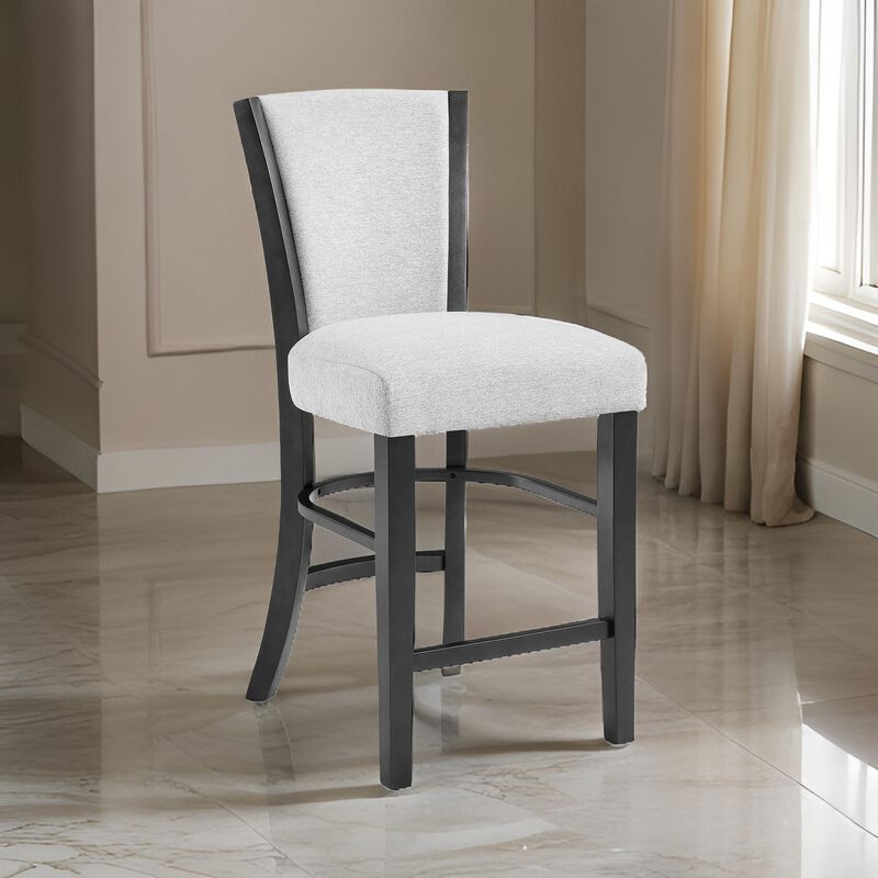 Brandon 24 Inch Counter Height Chair Set of 2, White Fabric Upholstery - Benzara