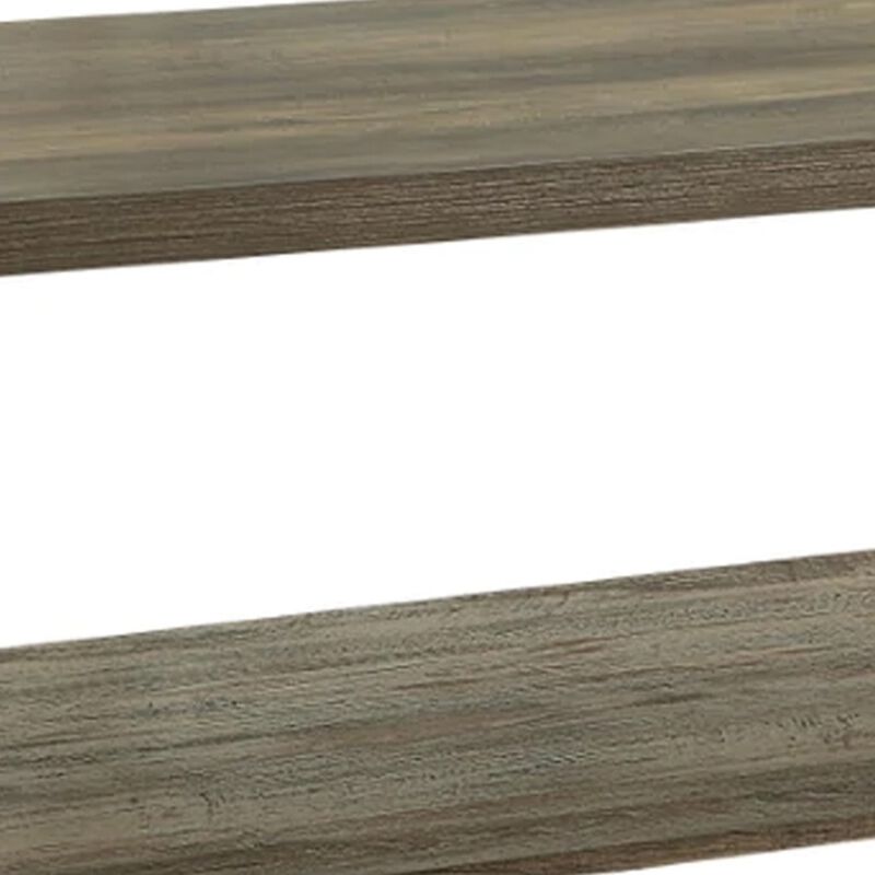 Eli 47 Inch Wood Coffee Table, Metal Brackets, Cross Bars, Rustic Oak Brown-Benzara