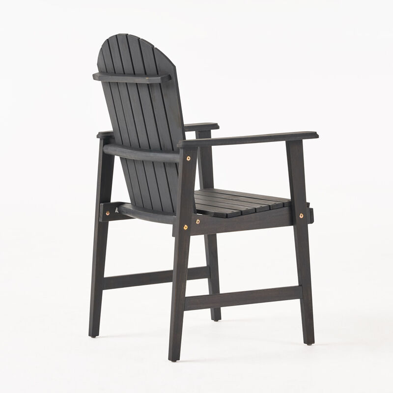 Pima Outdoor Dining Chair Set of 2, Adirondack Dark Gray Acacia Wood - Benzara