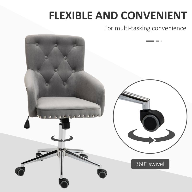 Grey Tufted Task Chair: Home Office Chair with Nailhead Trim