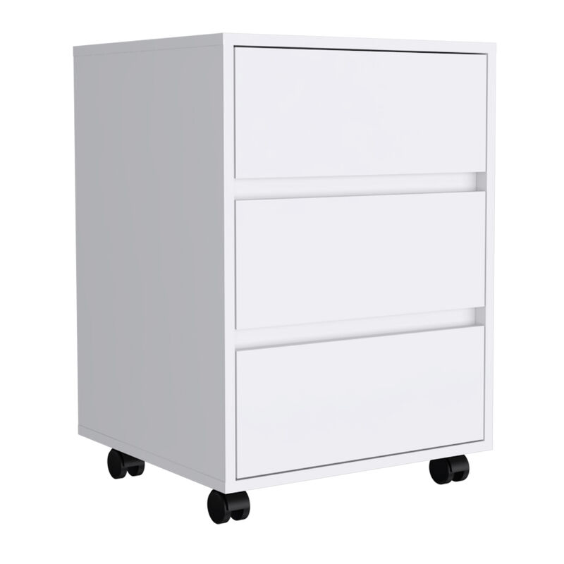 DEPOT E-SHOP Ibero 3 Drawer Filing Cabinet, Four Casters, Three Drawers, Top Surface, White