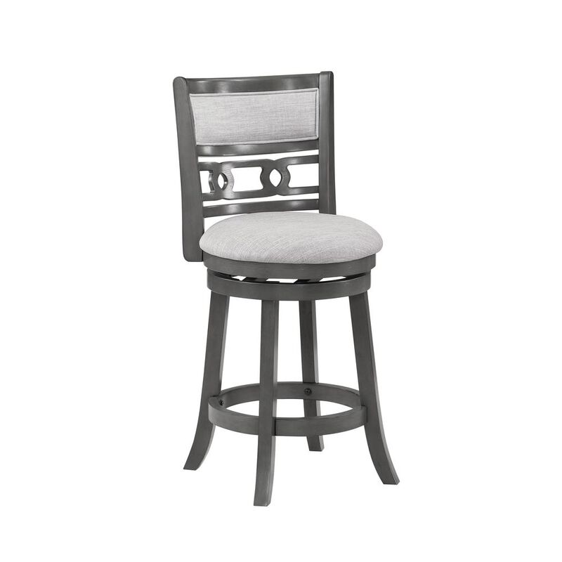 New Classic Furniture Gia 24 Solid Wood Swivel Counter Stool with Fabric Seat in Gray