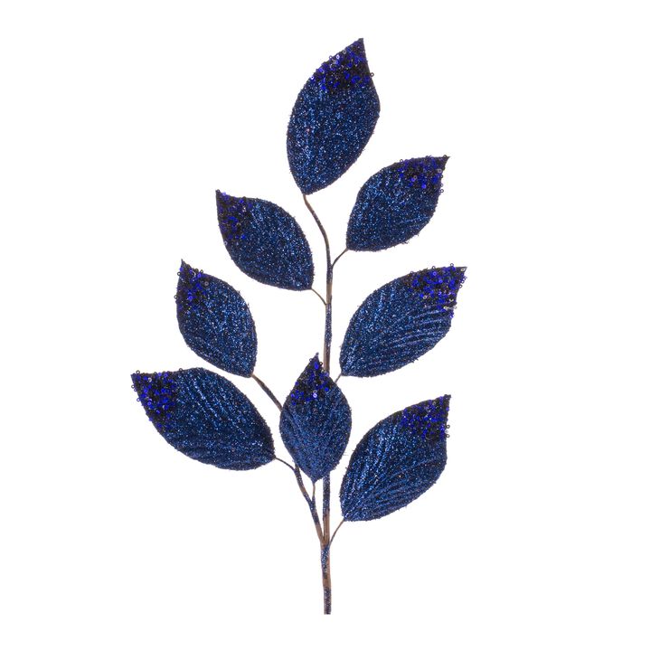 Navy Magnolia Leaf Spray With Bead Accent (Set of 6)
