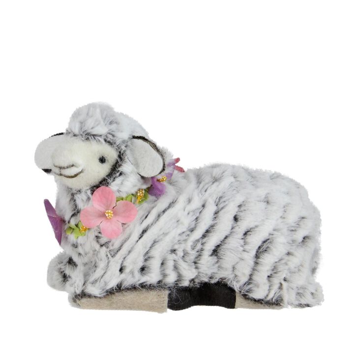 6.75� White and Brown Plush Kneeling Sheep Spring Easter Figure
