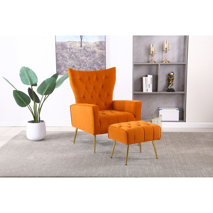 Modern Accent Chair With Ottoman, Comfy Armchair For Living Room, Bedroom, Apartment, Office