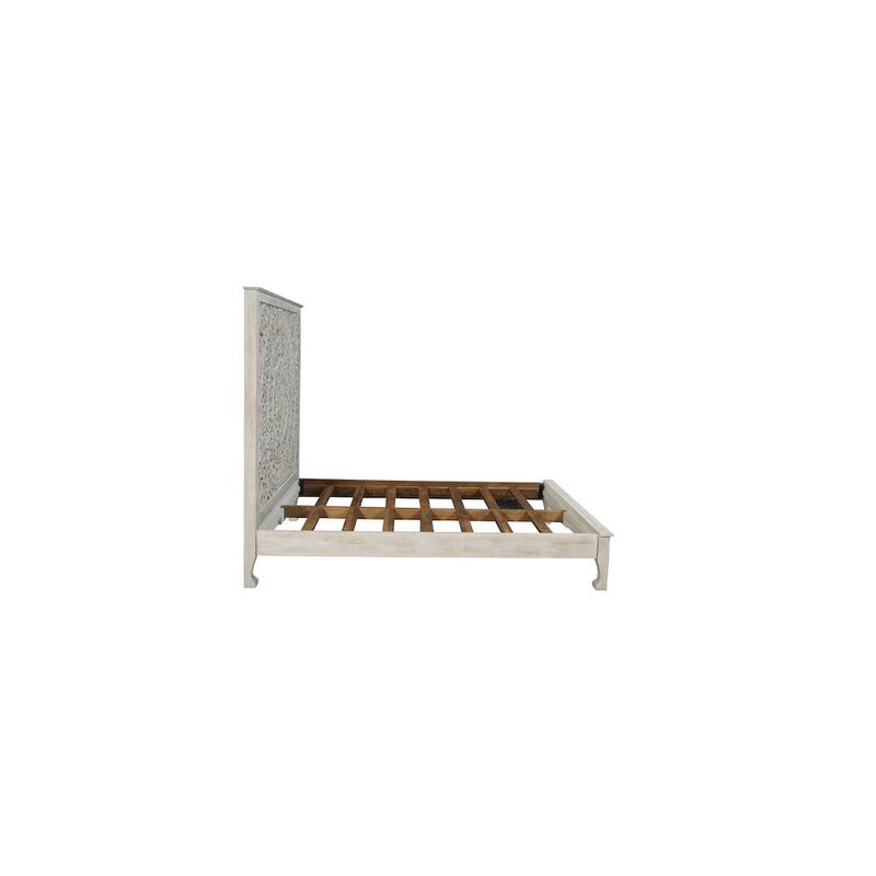 Taran Designs Auden Floral Carved Solid Wood Queen Panel Bed