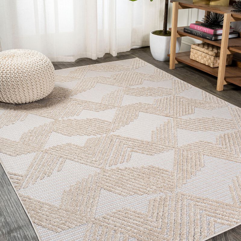 Jazz High-Low Pile Art Deco Geometric Indoor/Outdoor Area Rug