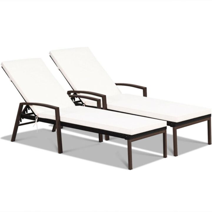 Hivvago 2 Pieces Patio Rattan Adjustable Back Lounge Chair with Armrest and Removable Cushions