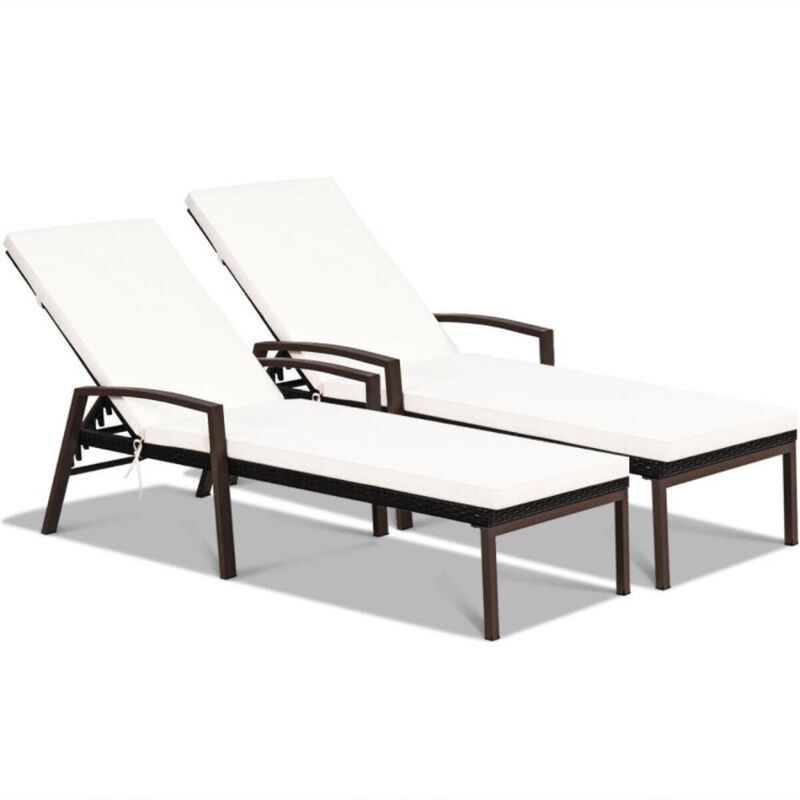 Hivvago 2 Pieces Patio Rattan Adjustable Back Lounge Chair with Armrest and Removable Cushions