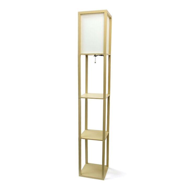 QuikFurn Modern 63-inch Tall Asian Style Floor Lamp with Off-White Shade in Tan Finish