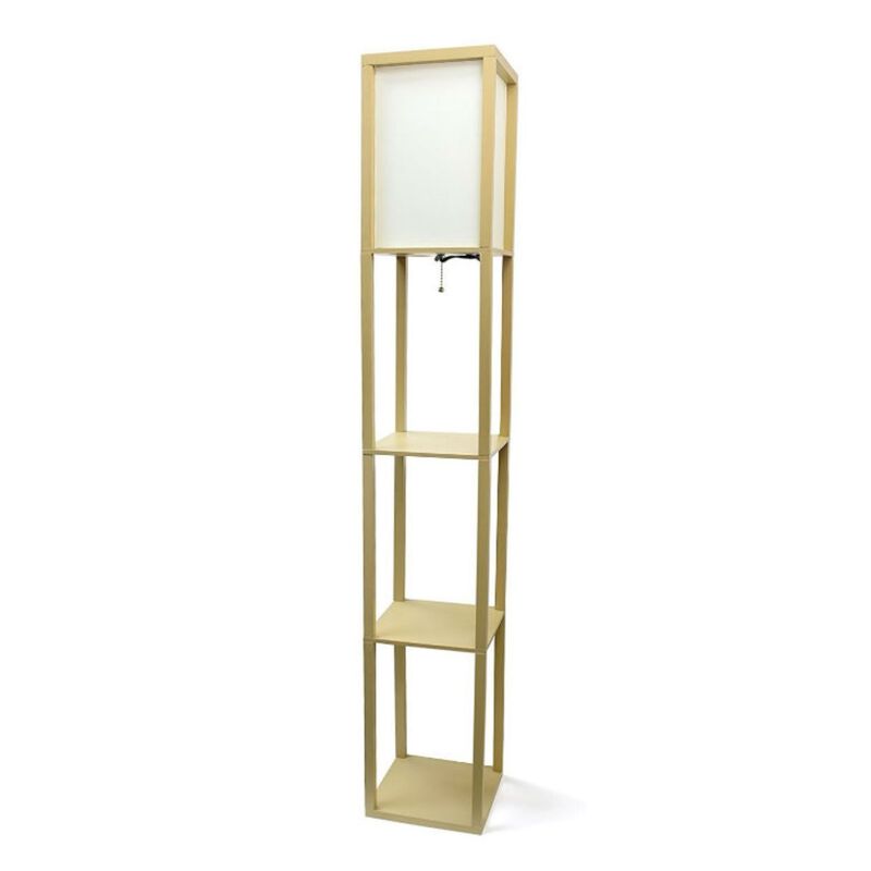 QuikFurn Modern 63-inch Tall Asian Style Floor Lamp with Off-White Shade in Tan Finish