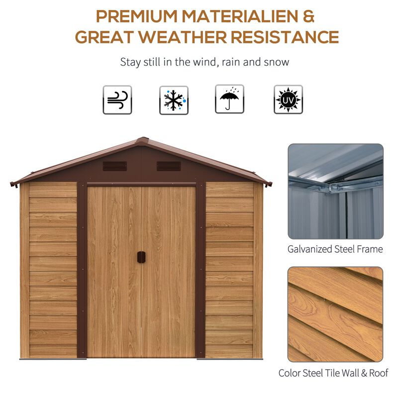 Brown Outdoor Storage: 7.7x6.4 Metal Shed with 2 Doors & Ventilation