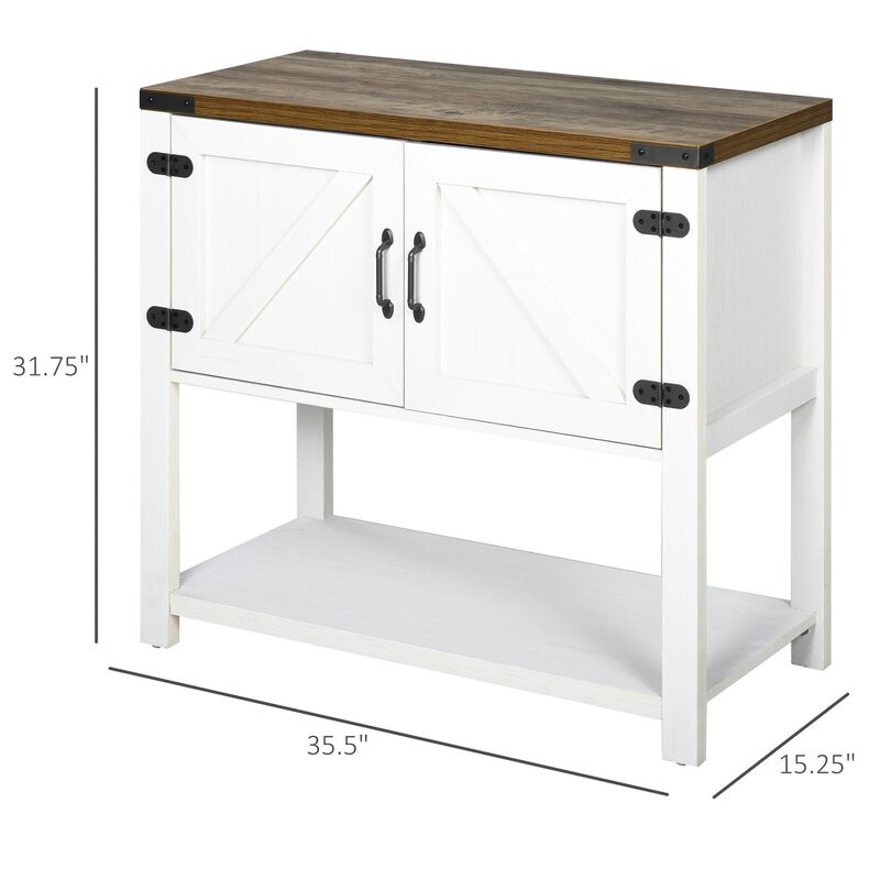 White Kitchen Cupboard: 2-Door Freestanding Cabinet with Bottom Shelf
