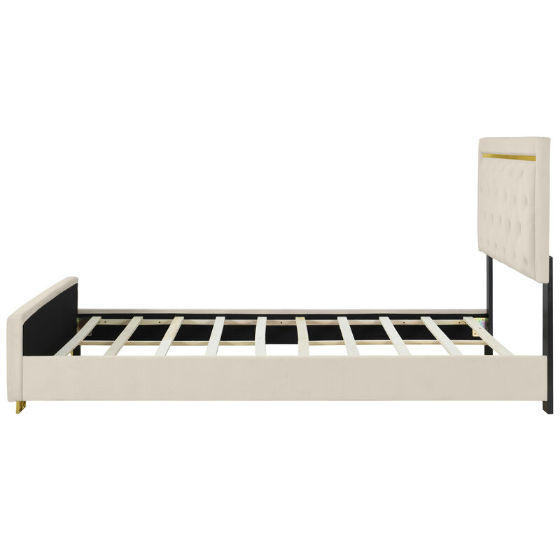 Merax Velvet Upholstered Platform Bed Frame