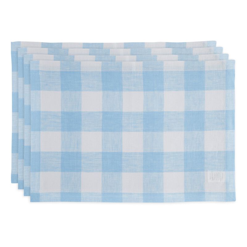 Solino Home 100% Pure Linen 14 x 19 Inch Placemats Set of 4 | Buffalo Check