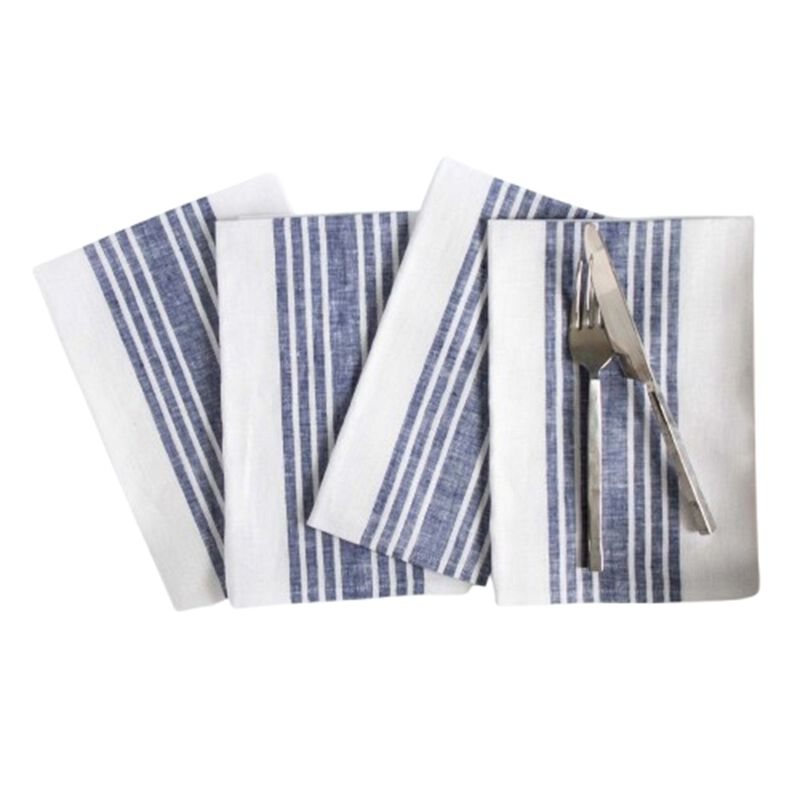 Solino Home 100% Pure Linen Striped Dinner Napkins 20 x 20 Inch Set of 4 | Farmhouse