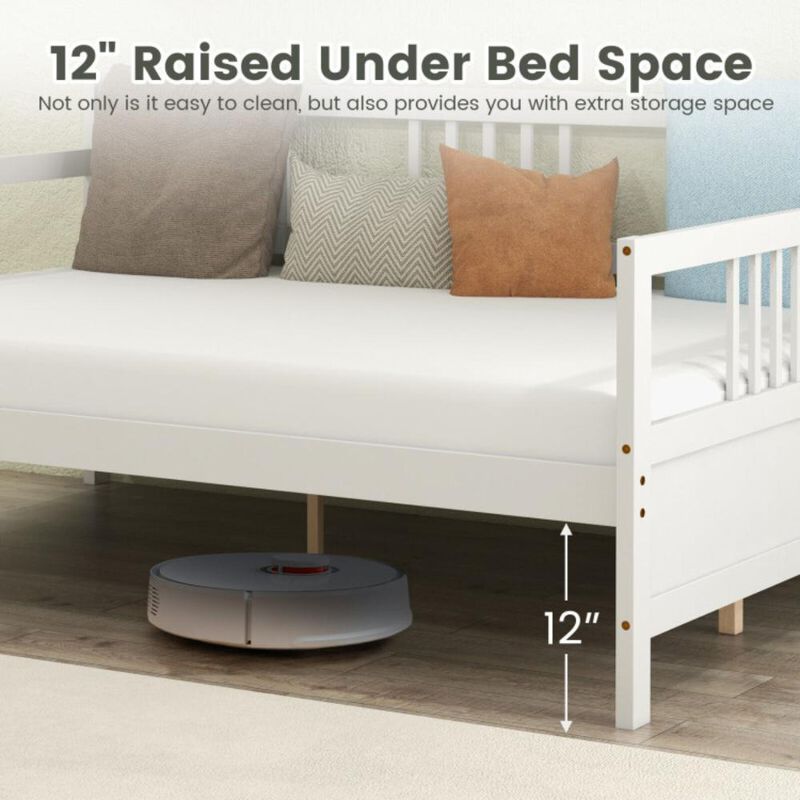 Hivvago Classic Wooden Full Size Daybed Frame with Guardrails
