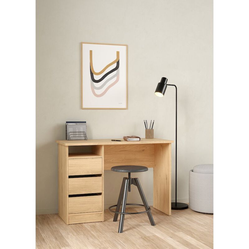 Tvilum Wes Home Office Writing Desk with 3 Drawers and Open Shelf, Jackson Hickory