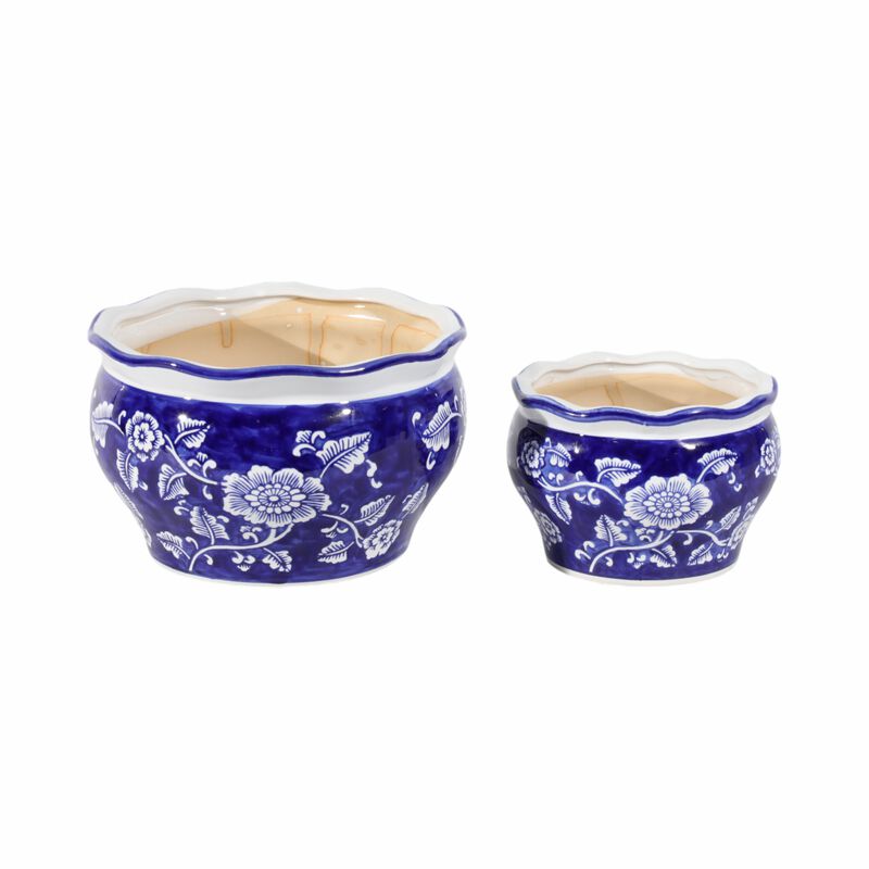 Blu Chinoiserie Stone Planters
