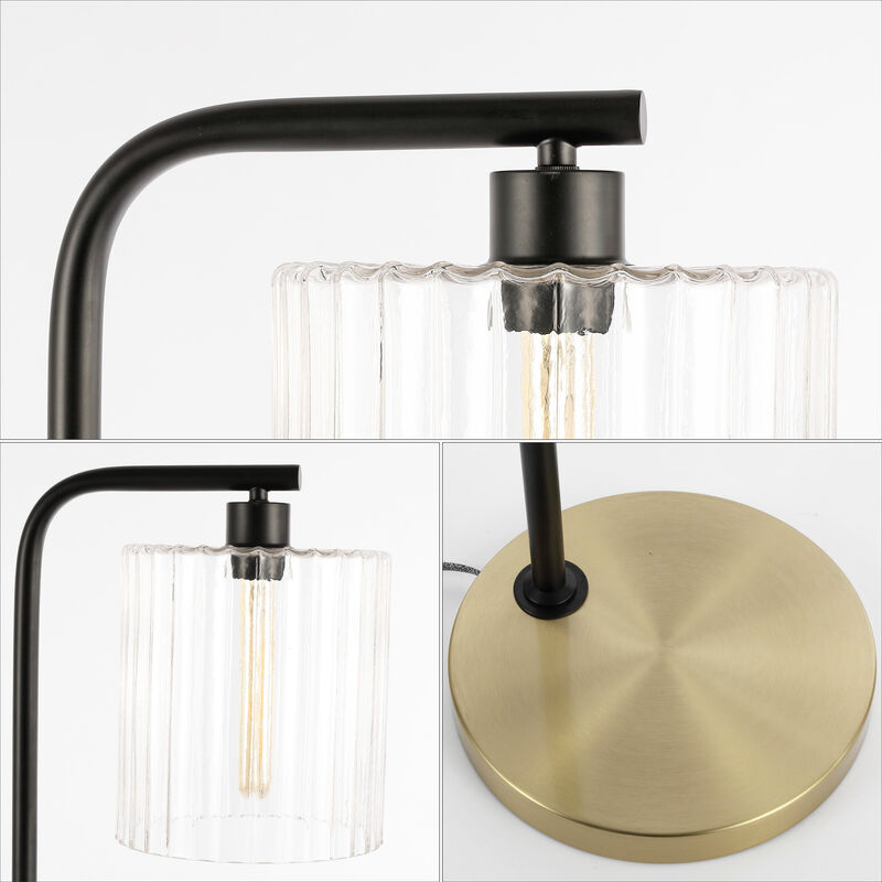 Easton Modern Minimalist Metal/Ribbed Glass LED Floor Lamp