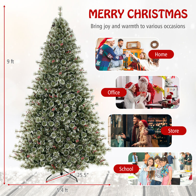 Artificial Christmas Tree Pre-Lit Hinged Holiday Tree with 360° Quick Power Connector