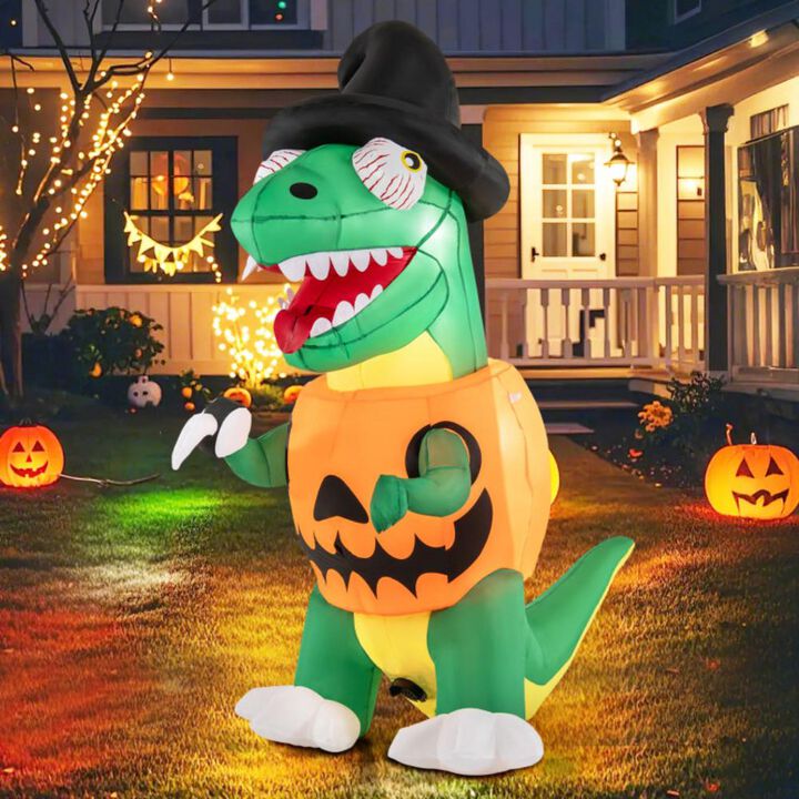 Hivvago Blow up Inflatable Pumpkin Dinosaur Yard Decoration with Built-in LED Lights