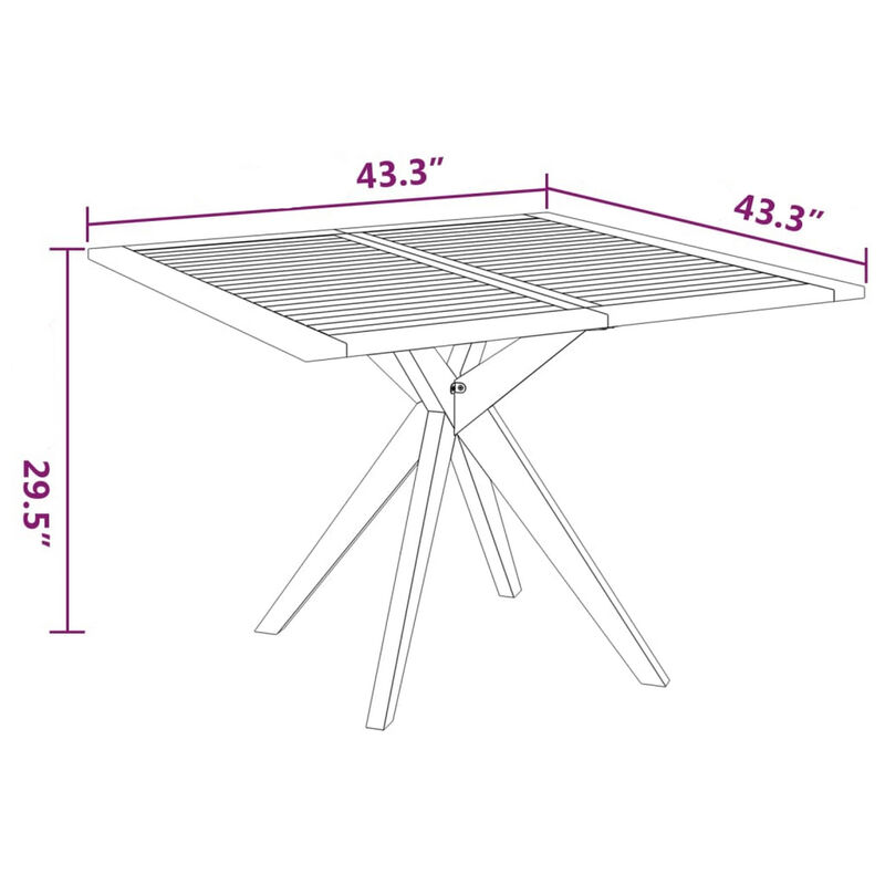 Patio Outdoor Dining Table, 43 Inch Square Natural Brown Acacia Wood - Benzara
