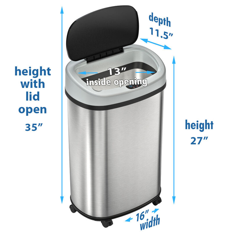 iTouchless 13 Gallon Oval Rolling Sensor Trash Can with Wheels