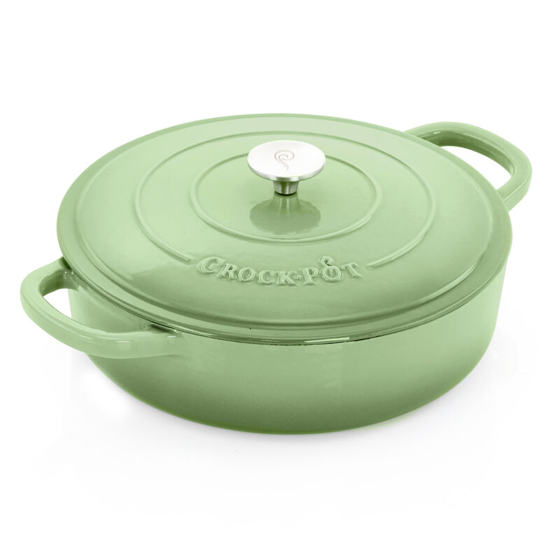 Crock Pot Artisan 5 Quart Round Enameled Cast Iron Braiser Pan with Self Basting Lid in Pistachio Green