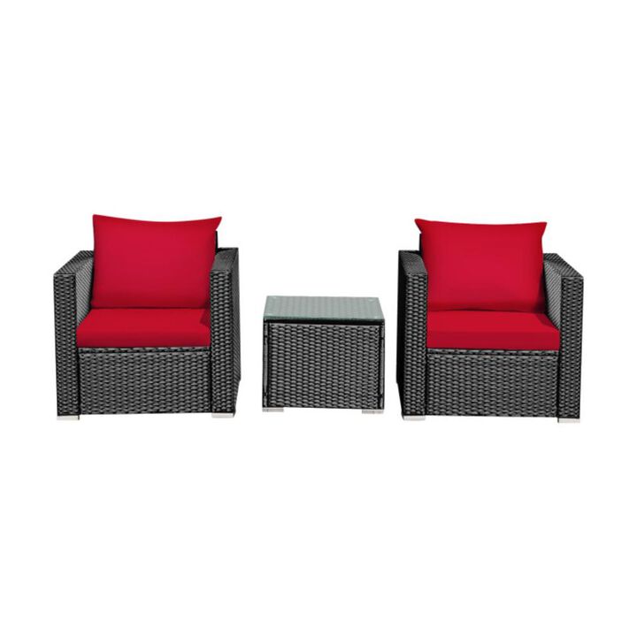 Hivvago 3 Pieces Patio Conversation Rattan Furniture Set with Cushion