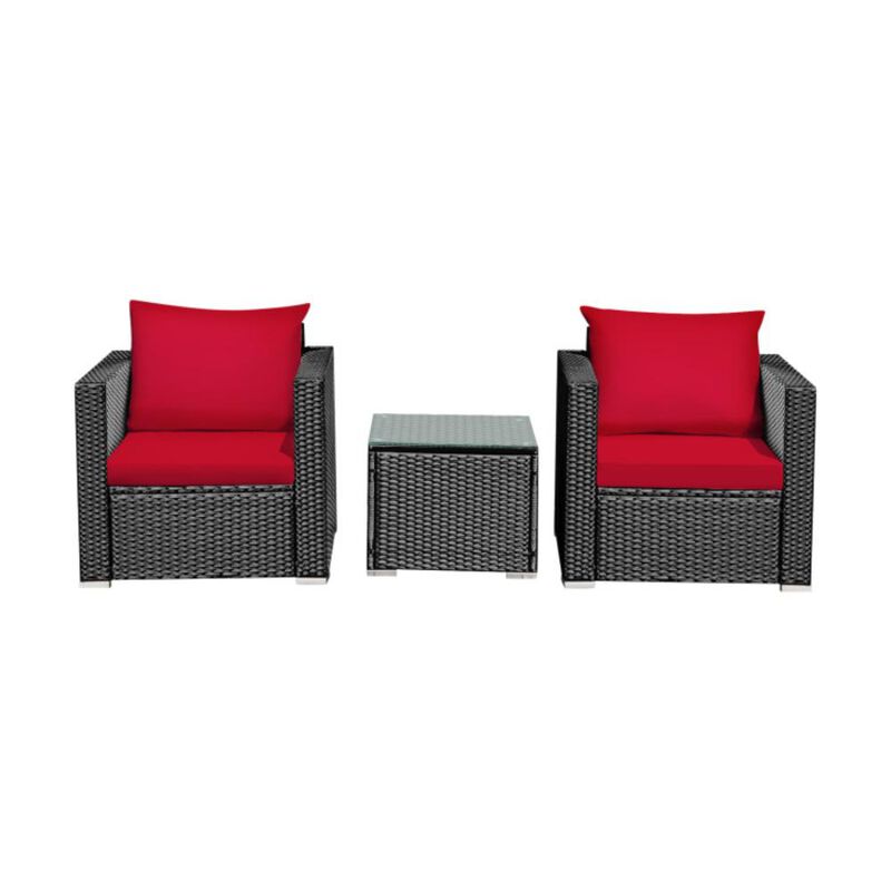 Hivvago 3 Pieces Patio Conversation Rattan Furniture Set with Cushion
