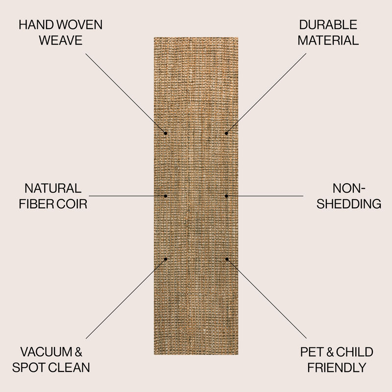 Biot Traditional Rustic Handwoven Jute Solid Natural 2x8 Runner Rug