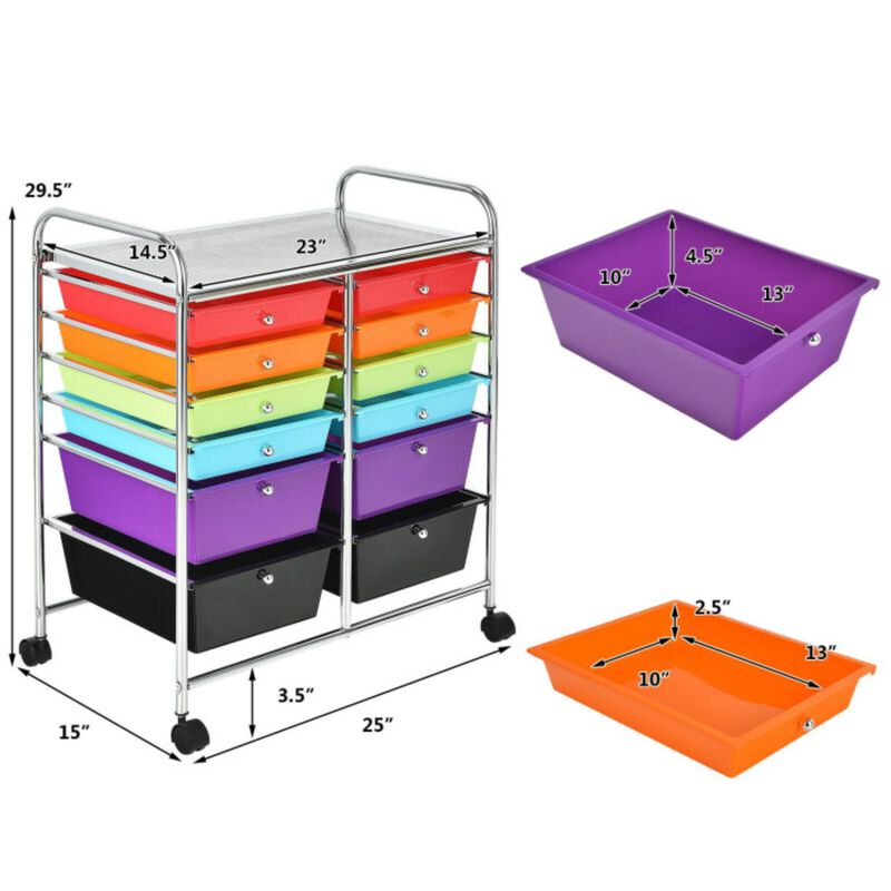 Hivvago 12-Drawer Rolling Storage Cart with Removable Drawers and Lockable Wheels