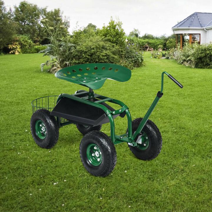 Hivvago Extendable Handle Garden Cart Rolling Wagon Scooter
