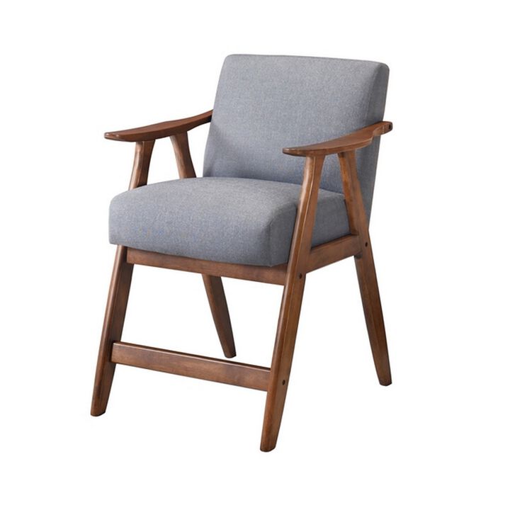 Stella 26 Inch Counter Height Chair, Light Gray Fabric, Cushions, Brown - Benzara