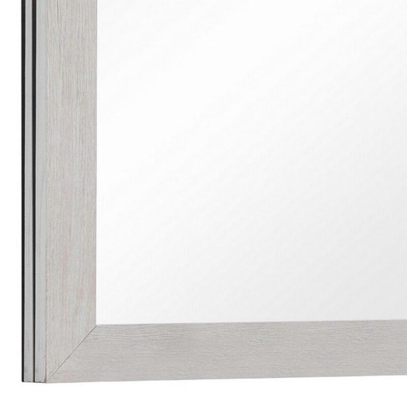 Mirror with Wooden Frame and Grain Details, White-Benzara
