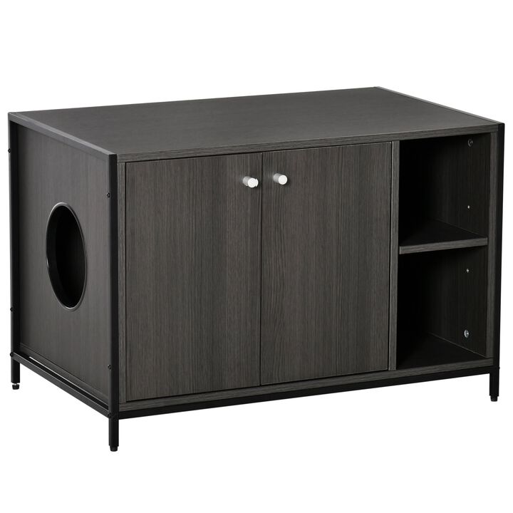 Black Pet Furniture: Wooden Cat Litter Box Enclosure End Table