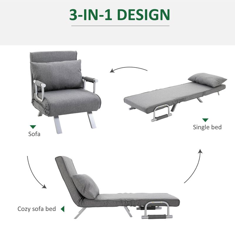 Light Grey Lounger: 5-Position Folding Convertible Sofa Bed