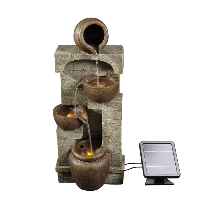Teamson Home Indoor/Outdoor Solar-Powered 4-Tier Stone-Look Fountain with LED Lights
