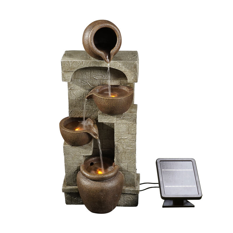 Teamson Home Indoor/Outdoor Solar-Powered 4-Tier Stone-Look Fountain with LED Lights